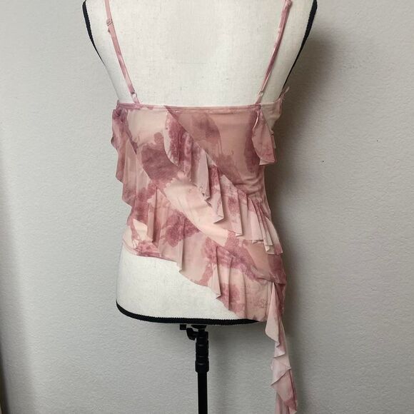 Thirty Thirty Asymmetrical Ruffle Mesh Cami Top Fairy Blouse Pink White Size S - Picture 2 of 7